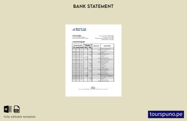listo para imprimir plantilla de Excel de extracto bancario del Golfo de Kuwait